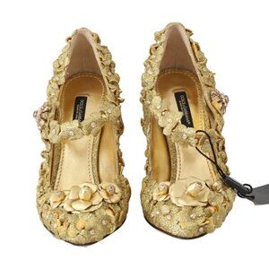 DG GOLD FLORAL CRYSTAL MARY JANES PUMPS